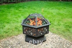 Hexagonal Fire Pit Patio Heater Stove Brazier Outdoor Garden Log Wood Burner