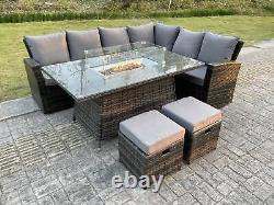 High Back Rattan Garden Furniture Heater Gas Fire Pit Dining Table Set 4 Options