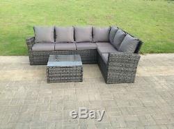 High back rattan corner sofa set table outdoor garden furniture mixed grey
