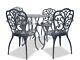 Homeology Bangui Garden & Patio Table & 4 Large Chairs Bistro Set Grey
