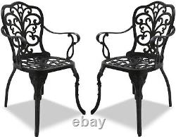 Homeology Bangui 2-Large Garden & Patio Chairs with Armrests in Black