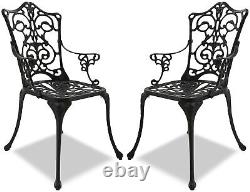 Homeology Tabreez 2-Large Garden & Patio Bistro Chairs with Armrests in Black