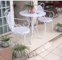 INDOOR OUTDOOR TABLE & CHAIR PATIO SET White Metal Garden Balcony Cafe 3 pcs