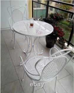 INDOOR OUTDOOR TABLE & CHAIR PATIO SET White Metal Garden Balcony Cafe 3 pcs
