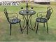 Indoor Outdoor Table & Chairs Patio Set Metal Garden Balcony Cafe Black White