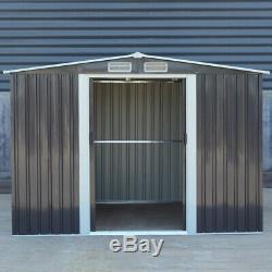 Industrial 8 x 8 ft Heavy Duty Shed Apex Roof Metal Garden Tool House Deep Grey