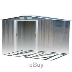 Industrial 8 x 8 ft Heavy Duty Shed Apex Roof Metal Garden Tool House Deep Grey
