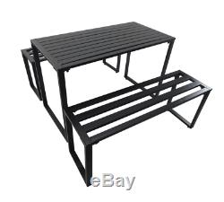 Industrial Garden Bar Set Metal Dining Table 2 Bench/Chairs Pub Patio Furniture