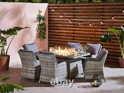 LUXURY Rattan Dining Set With Fire Pit 6 seats Patio Garden