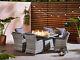 Luxury Rattan Dining Set With Fire Pit 6 Seats Patio Garden