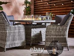 LUXURY Rattan Dining Set With Fire Pit 6 seats Patio Garden