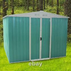 Large 8 X 10 Metal Garden Shed Outdoor Storage Tool Box Apex Roof Free Base