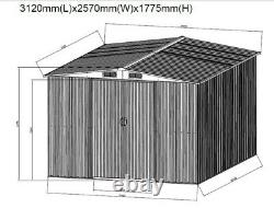 Large 8FT X 10FT Metal Garden Storage Shed Apex Roof 2 Sliding Doors FREE BASE