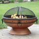 Large Copper Fire Pit Grill Bbq, Round Outdoor Garden Brazier Wood Log Burner