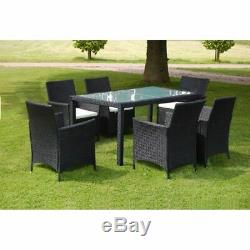 Large Dining Table Set Garden Patio Furniture Rattan 6 Seater Chairs & Cushions