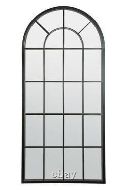 Large Garden Black Arched Window Garden Metal Outdoor Mirror 4ft7 x 2ft2