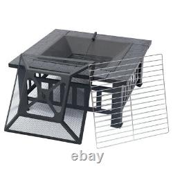 Large Heater Metal Fire Pit Brazier Square Table Firepit Garden Stove BBQ GrilL