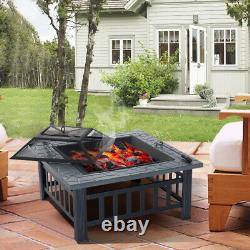 Large Heater Metal Fire Pit Brazier Square Table Firepit Garden Stove BBQ GrilL