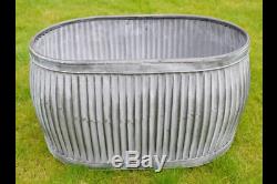 Large Oval Vintage Galvanised Metal Barrel Planters Tub Plant Flower Pot Garden