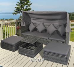 Large Rattan Sofa Set Garden Patio Furniture Wicker Coffee Table Day Bed Canopy