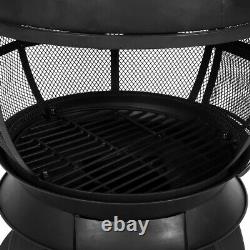 Large Round Fire Pit Bbq Grill Outdoor Wood Log Stove Garden Party Patio Heater