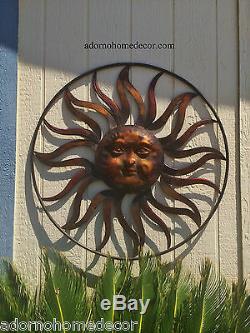 Large Round Metal Sun Wall Decor Rustic Garden Art Indoor Outdoor Patio Backyard