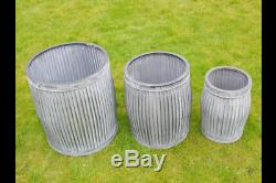Large Round Vintage Galvanised Metal Barrel Planters Tub Plant Flower Pot Garden