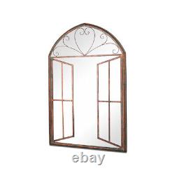 Large Rustic Metal Arched Shaped Bronze Garden open effect Mirror New 92cm X