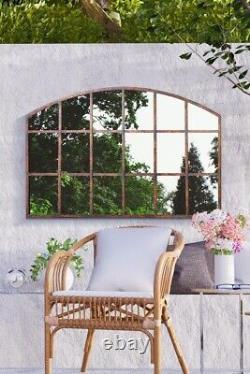 Large Rustic Metal Arched Shaped Window Garden Outdoor Mirror New 90cm X 56cm