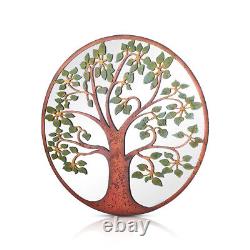 Large Rustic Metal Round Garden Mirror Colour Tree Decal New 60cm X 60 cm