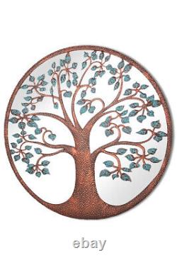 Large Rustic Metal Round Garden Mirror Colour Tree Decal New 80cm X 80 cm
