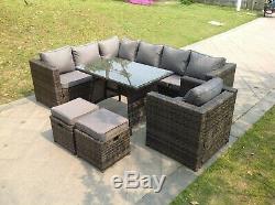 Left 9 seater arm rattan corner sofa set dining table outdoor garden furniture