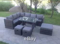 Left arm 9 seater rattan corner sofa set dining table outdoor garden furniture