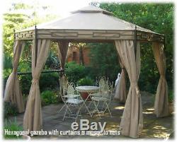Luxury Garden Party Gazebo With Curtains & Nets Hexagonal 6 Sides
