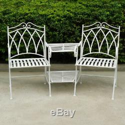 Metal Cream Garden Love Seat Outdoor Patio Companion Chair Vintage Effect Table
