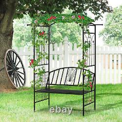 Metal Garden Arbor Arch With 2-Seat Bench Outdoor Decoration Patio 205 H cm