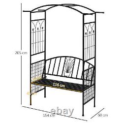 Metal Garden Arbor Arch With 2-Seat Bench Outdoor Decoration Patio 205 H cm