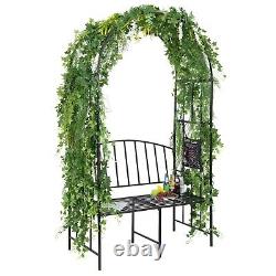 Metal Garden Arch With 2-Seat Bench Outdoor Trellis Pergola Patio Arbor Archway