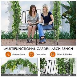 Metal Garden Arch With 2-Seat Bench Outdoor Trellis Pergola Patio Arbor Archway