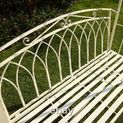 Metal Garden Arch With Bench Seat Distressed Cream Climbing Rose Arbour Vintage