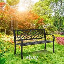 Metal Garden Bench 2-3 Seater Porch Patio Park Chair Seat Outdoor Relax Armchair