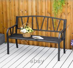 Metal Garden Bench 2 Seater Patio Furniture Outdoor Modern Chair Park Love Seat
