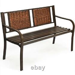Metal Garden Bench with Rattan Styling Backrest
