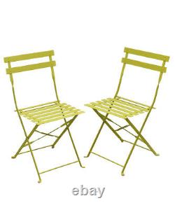 Metal Garden Bistro Set Outdoor Patio Furniture Chairs Table 3PC Lime Green