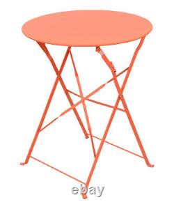 Metal Garden Bistro Set Outdoor Patio Furniture Chairs Table 3PC Peach