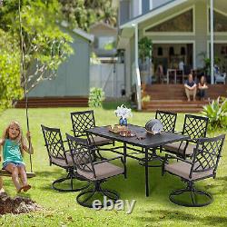 Metal Garden Dining Table Outdoor Patio Table with Umbrella Hole for 6 Person