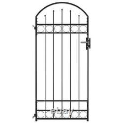 Metal Garden Gate Heavy Duty Arch Top Security Key Lock Black Steel 89x200cm