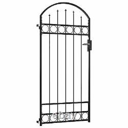 Metal Garden Gate Heavy Duty Arch Top Security Key Lock Black Steel 89x200cm