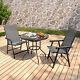 Metal Garden Round Patio Outdoor Dining Garden Parasol Table & Rattan Chairs Set
