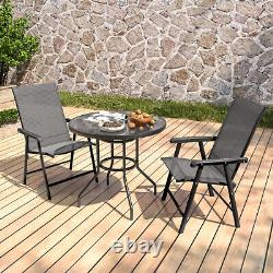 Metal Garden Round Patio Outdoor Dining Garden Parasol Table & Rattan Chairs Set